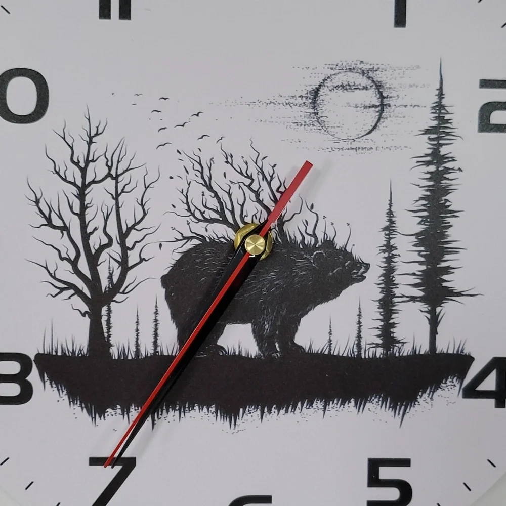 Abstract Bear Round Acrylic Large Wall Clock, Silent Non Ticking ~ Black & White